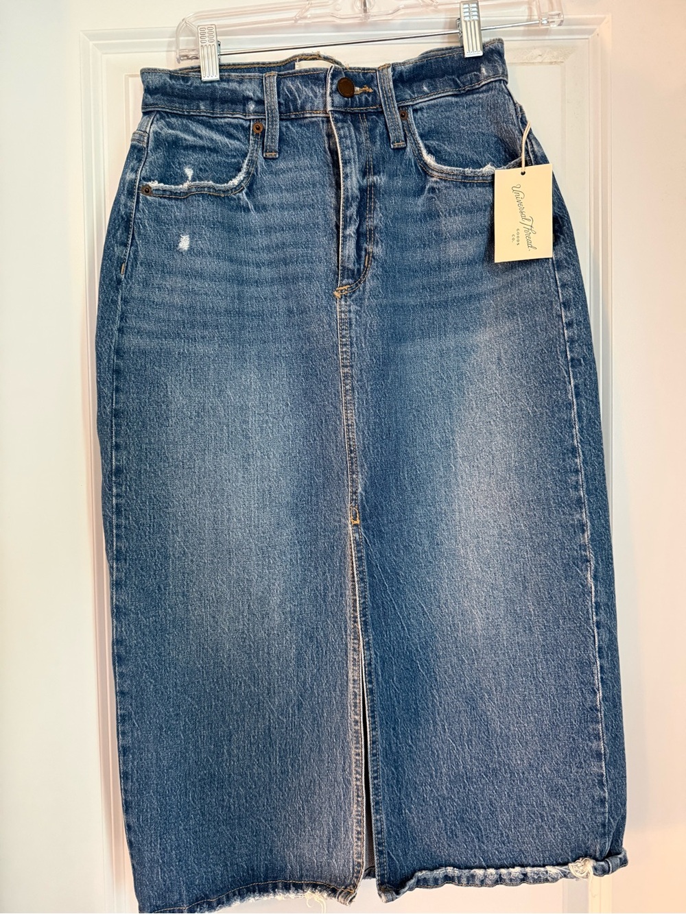 Universal Thread Washed Blue Denim Midi Skirt with Front Slit